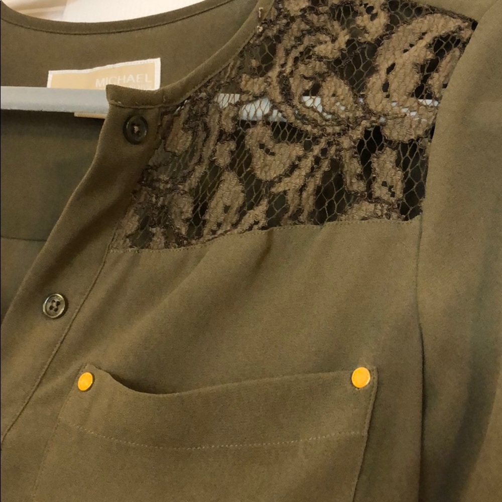 Michael Kors olive button up with gold accents